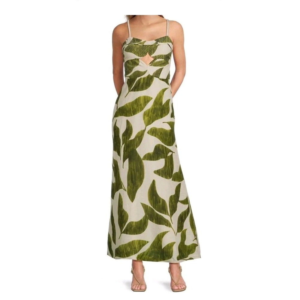 Antonio Melani M.G. Leaf Print Maxi Tassel Linen Blend Beachy Breezy Cruise 14